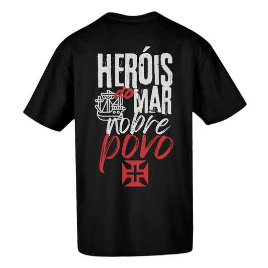 Black oversize t-shirt, Portugal, European2024, "heroes of the sea", cotton, 200g