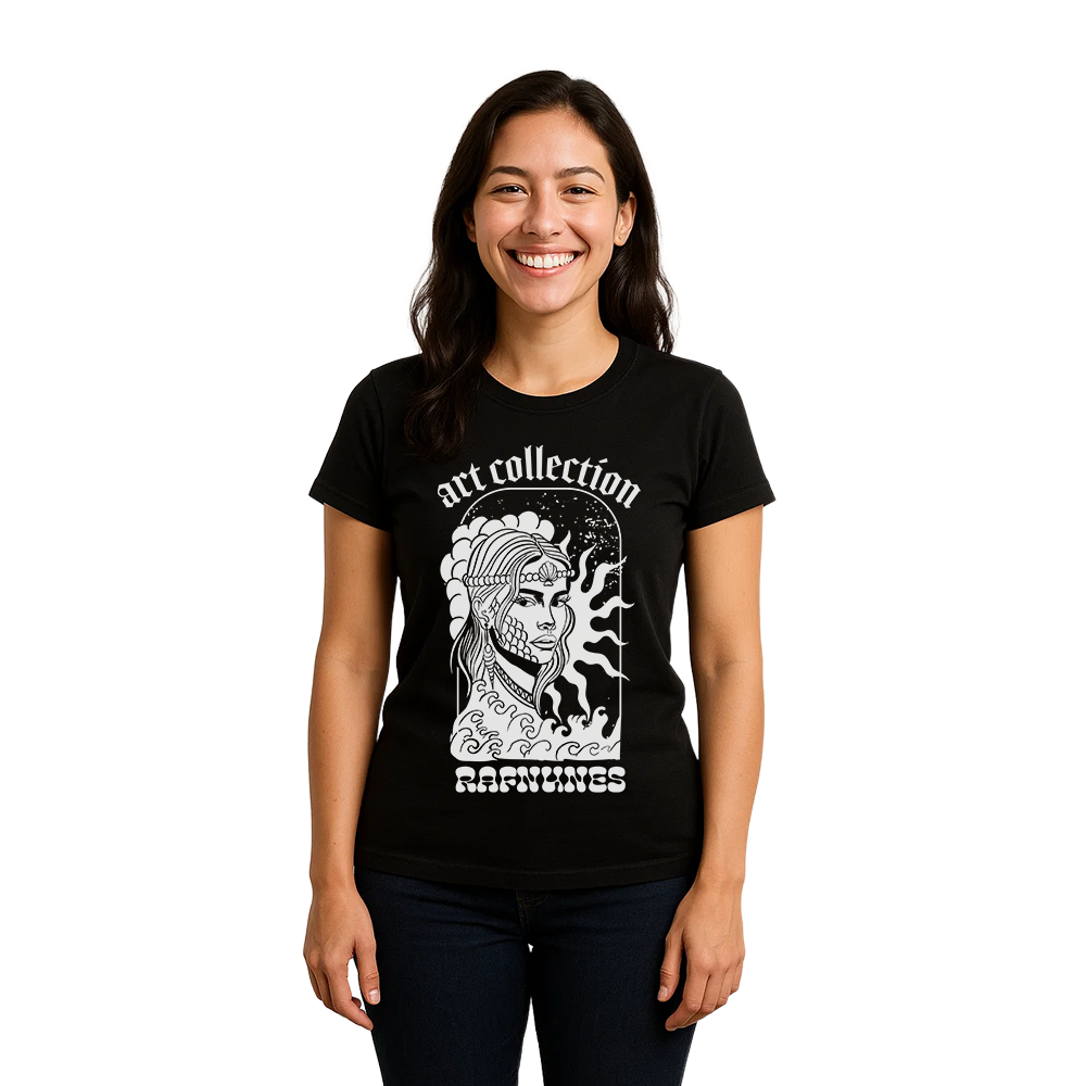 T-shirt regular preta ou branca, "deusa do mar", 100 % algodão, 190g