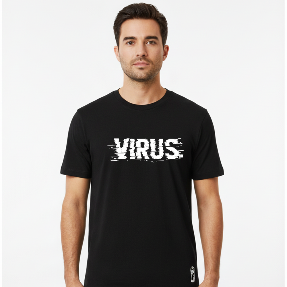 T-shirt regular ou oversize preta ou branca "Virus" 100% algodão