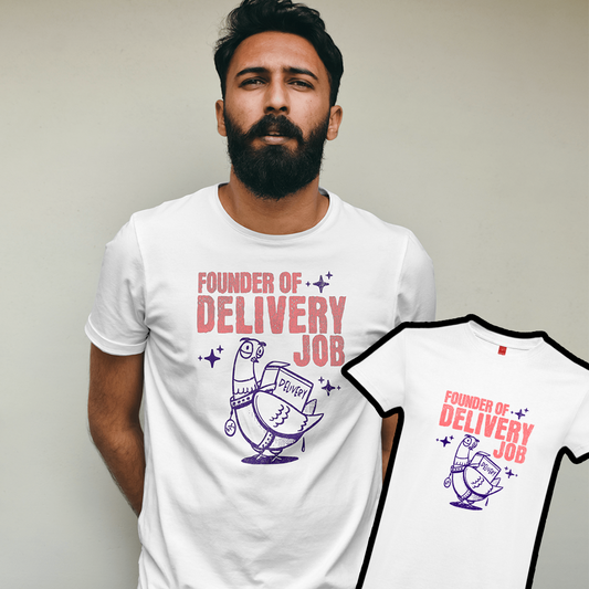 T-shirt branca "delievery job" unissexo 190g, algodão, decote redondo