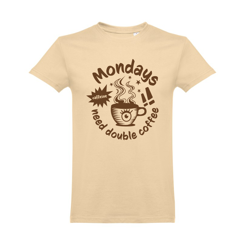 T-shirt preta "Monday coffee" unissexo 190g, algodão, decote redondo