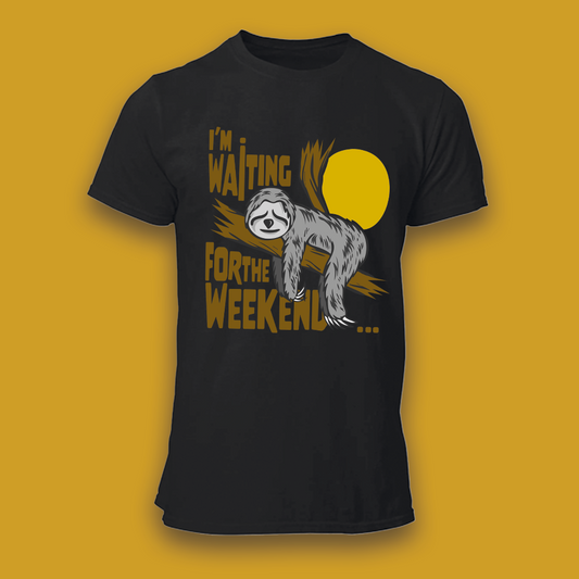 Black t-shirt with "I'm waiting" illustration, 190g cotton, DTF printing