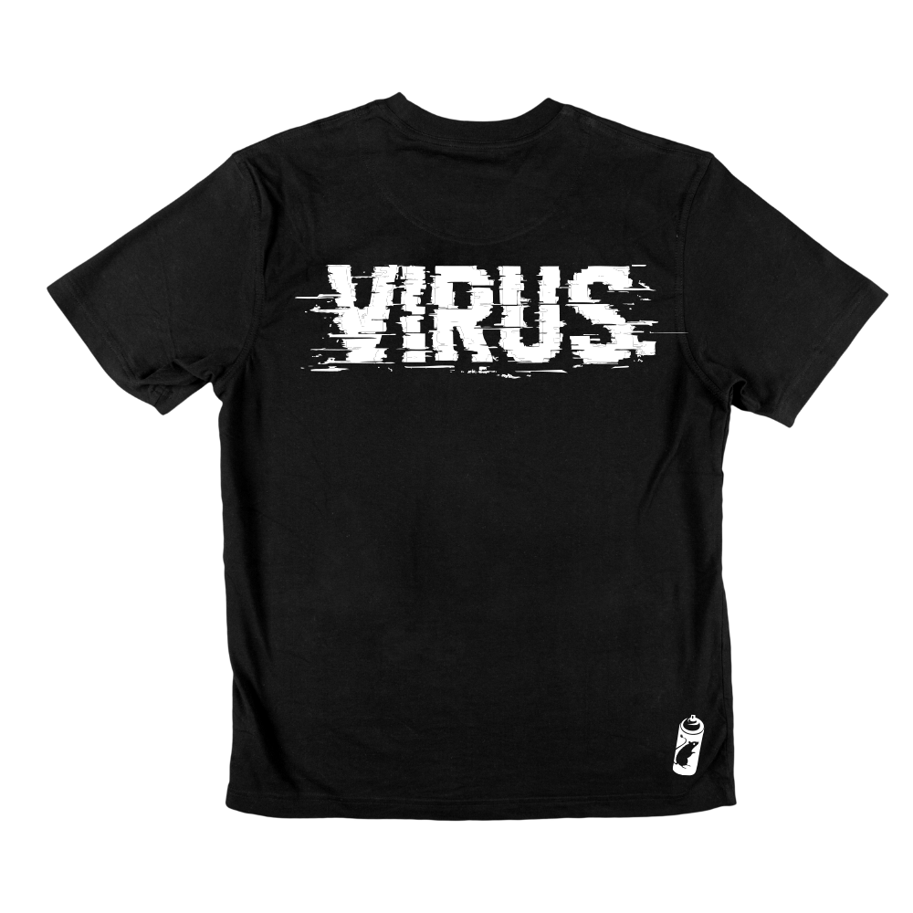 T-shirt regular ou oversize preta ou branca "Virus" 100% algodão