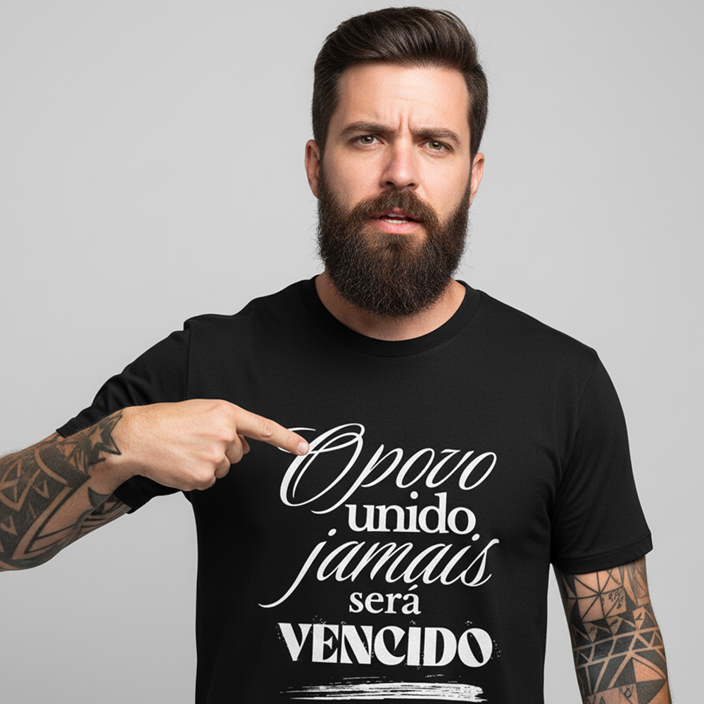 T-shirt "o povo unido" regular ou oversize preto ou branco , algodão, 190g