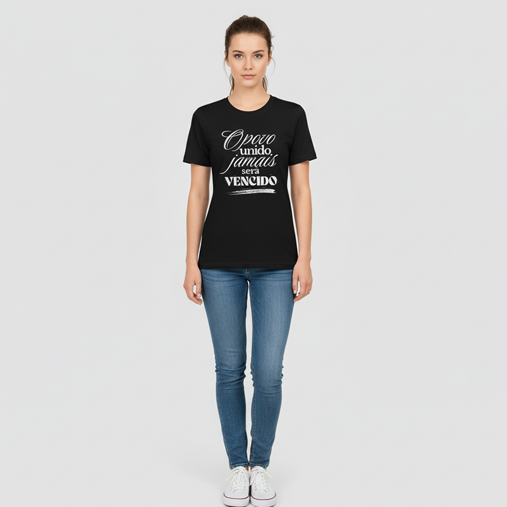 T-shirt "o povo unido" regular ou oversize preto ou branco , algodão, 190g