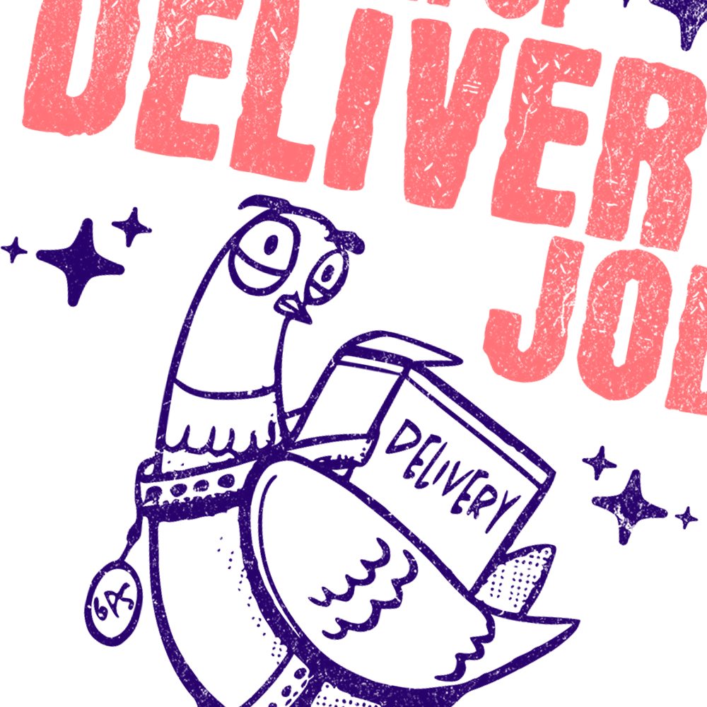 T-shirt branca "delievery job" unissexo 190g, algodão, decote redondo