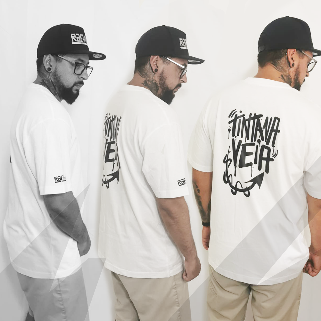 Oversized white/black "ink in the vein" t-shirt, 200g, 100% cotton