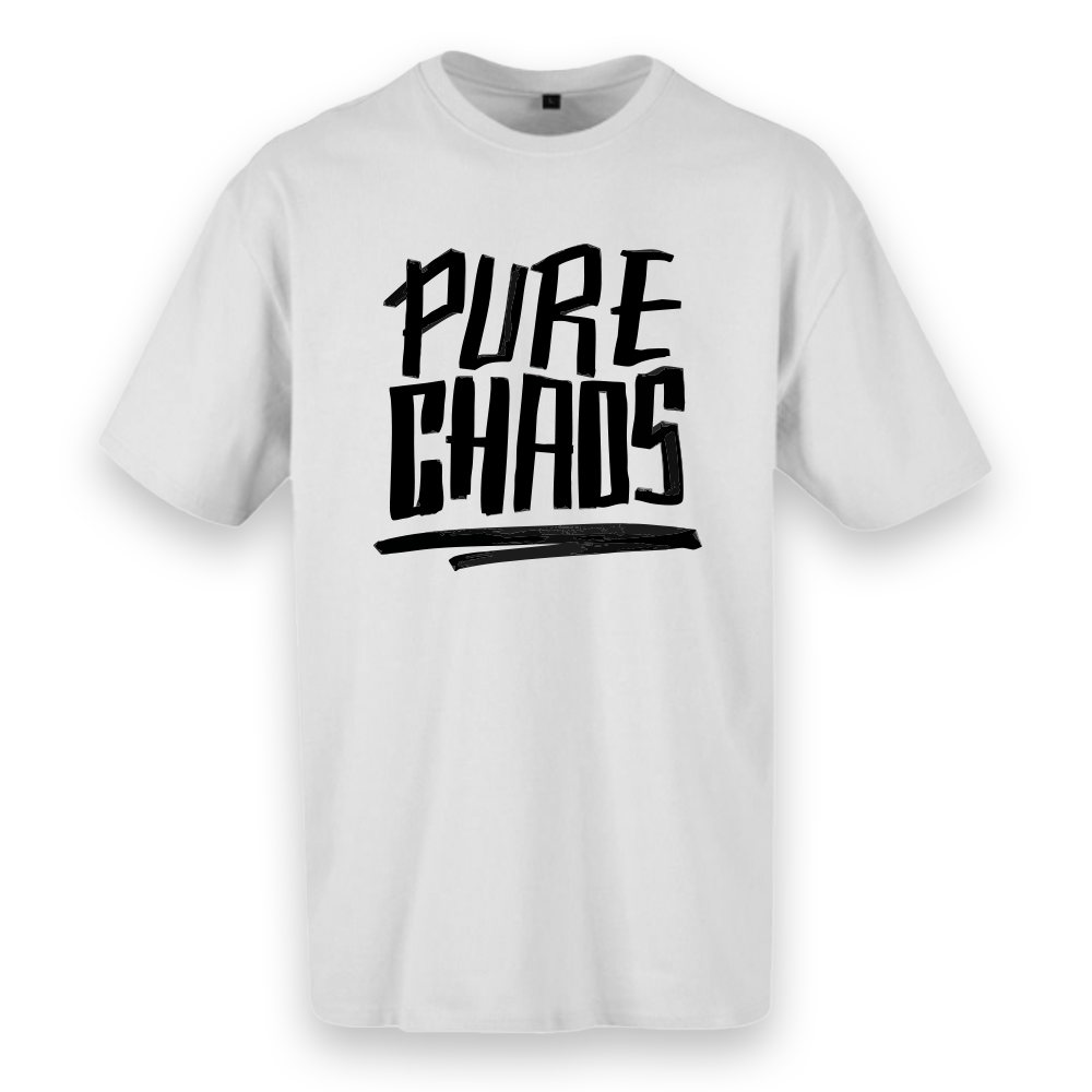 T-shirt regular ou oversize preto, branco , "pure chaos", 100% algodão