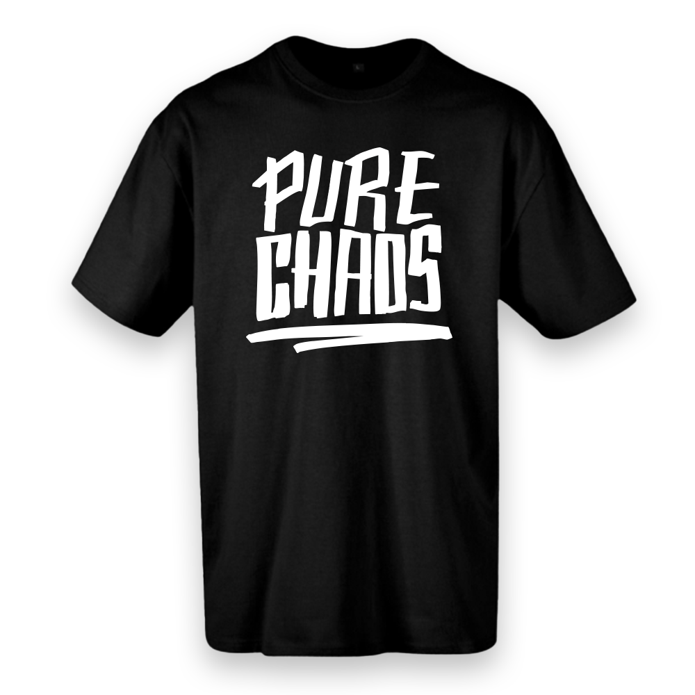 T-shirt regular ou oversize preto, branco , "pure chaos", 100% algodão