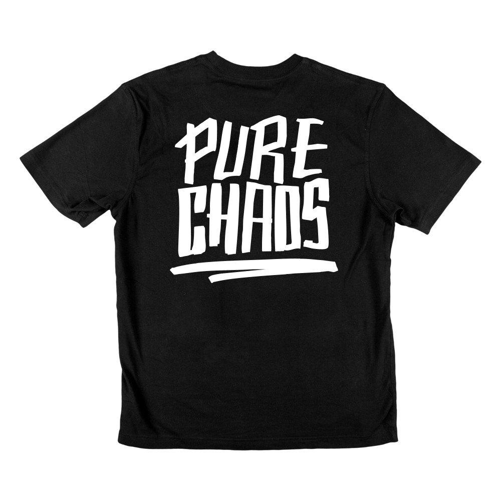 T-shirt regular ou oversize preto, branco , "pure chaos", 100% algodão