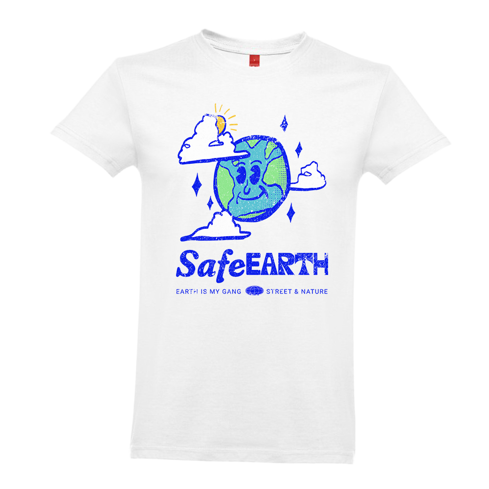 T-shirt branca "save earth" unissexo 190g, algodão, decote redondo
