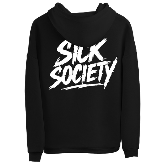 Sweatshirt preta "sick society", Portugal, unissexo com capuz - 320 g/m2, 50% algodão, 50% poliéster