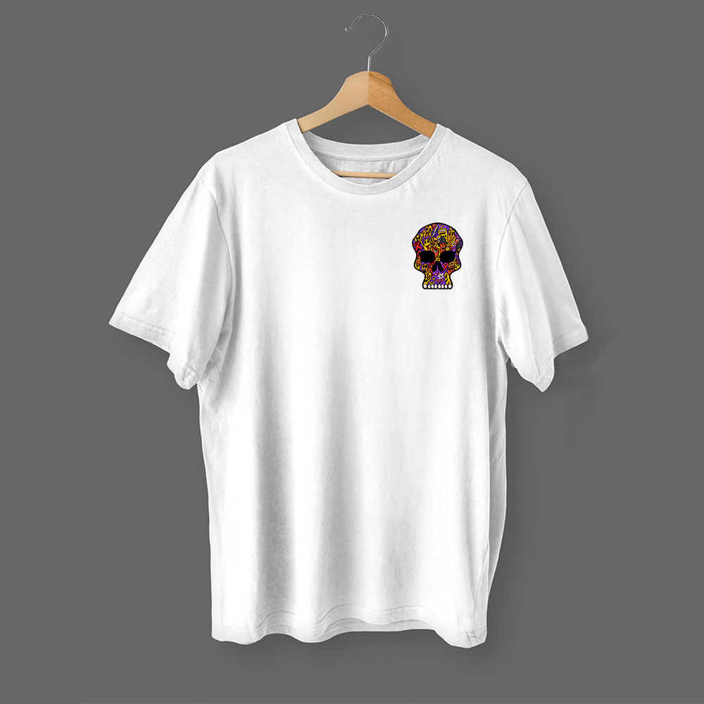 T-shirt preta "skulldoodles" unissexo 190g, algodão, decote redondo