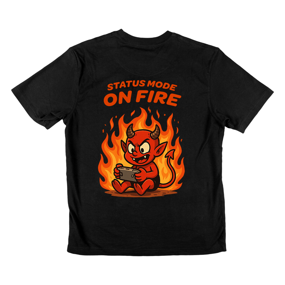 T-shirt preta "on fire" unissexo 190g, algodão, decote redondo