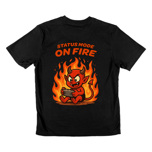 T-shirt preta "on fire" unissexo 190g, algodão, decote redondo