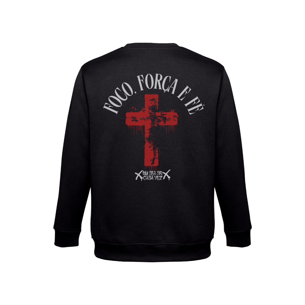 Camisola sem capuz preta  300 g/m2 “foco, força e fe"”