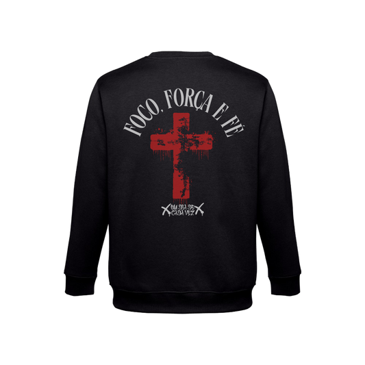 Camisola sem capuz preta  300 g/m2 “foco, força e fe"”