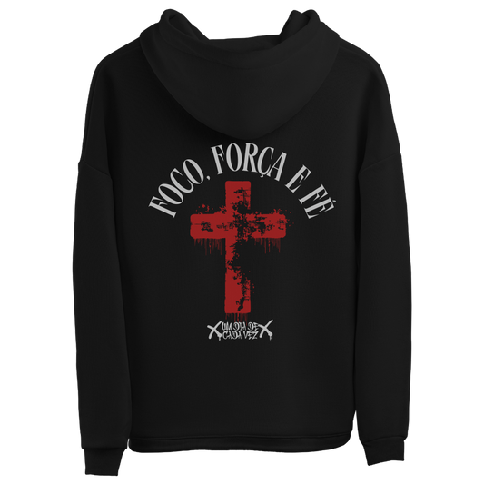 Sweatshirt preta "foco, força e fé, unissexo com capuz - 320 g/m2, 50% algodão, 50% poliéster