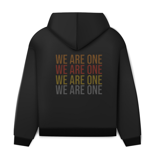 Sweatshirt com capuz preta "we are one ", Unissexo, algodão/poliéster