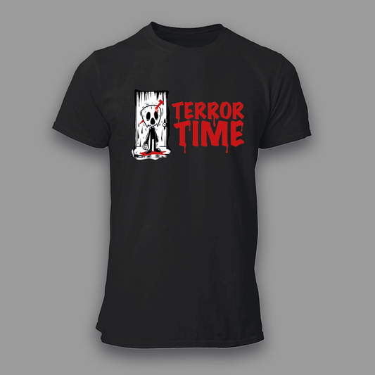 T-shirt preta "Terror time " 190g, decote redondo