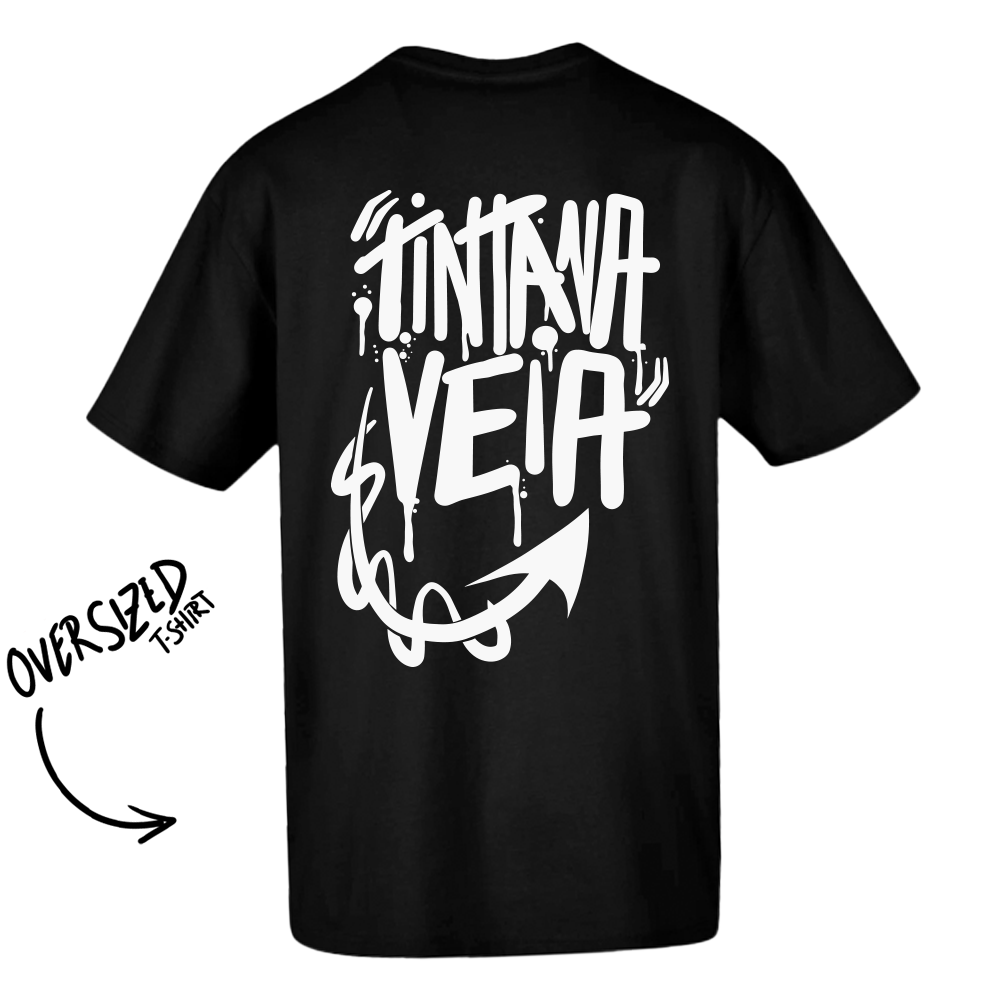 Oversized white/black "ink in the vein" t-shirt, 200g, 100% cotton