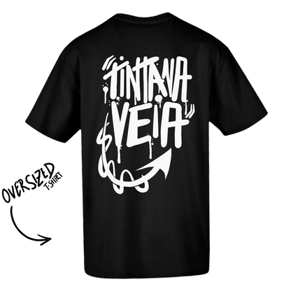 Oversized white/black "ink in the vein" t-shirt, 200g, 100% cotton