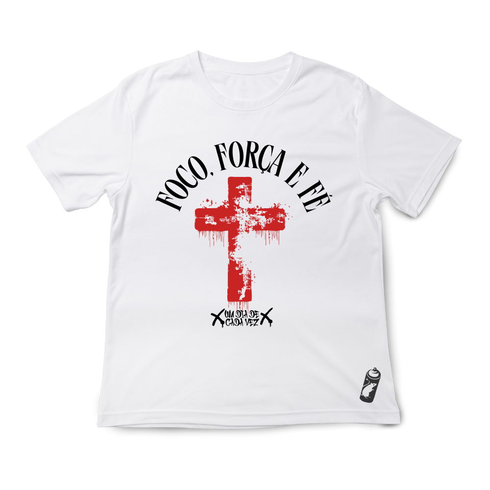 T-shirt regular ou oversize preta ou branca "foco, força e fé" 100% algodão