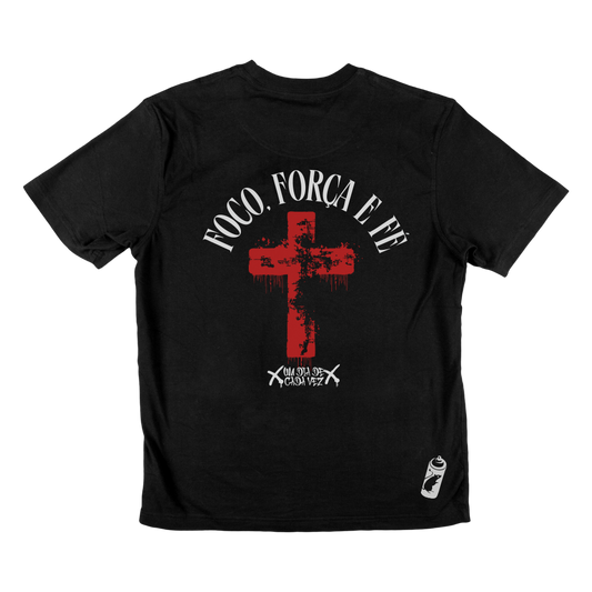 T-shirt regular ou oversize preta ou branca "foco, força e fé" 100% algodão